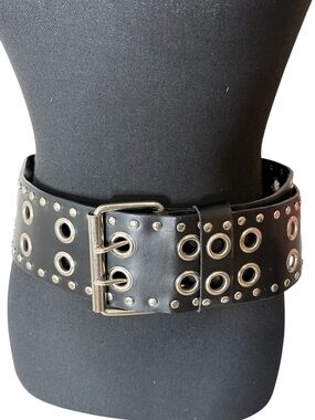KEITH DANIELS Black Thick Belt Grommets Studs Edgy Punk Rock & Roll Y2K Large